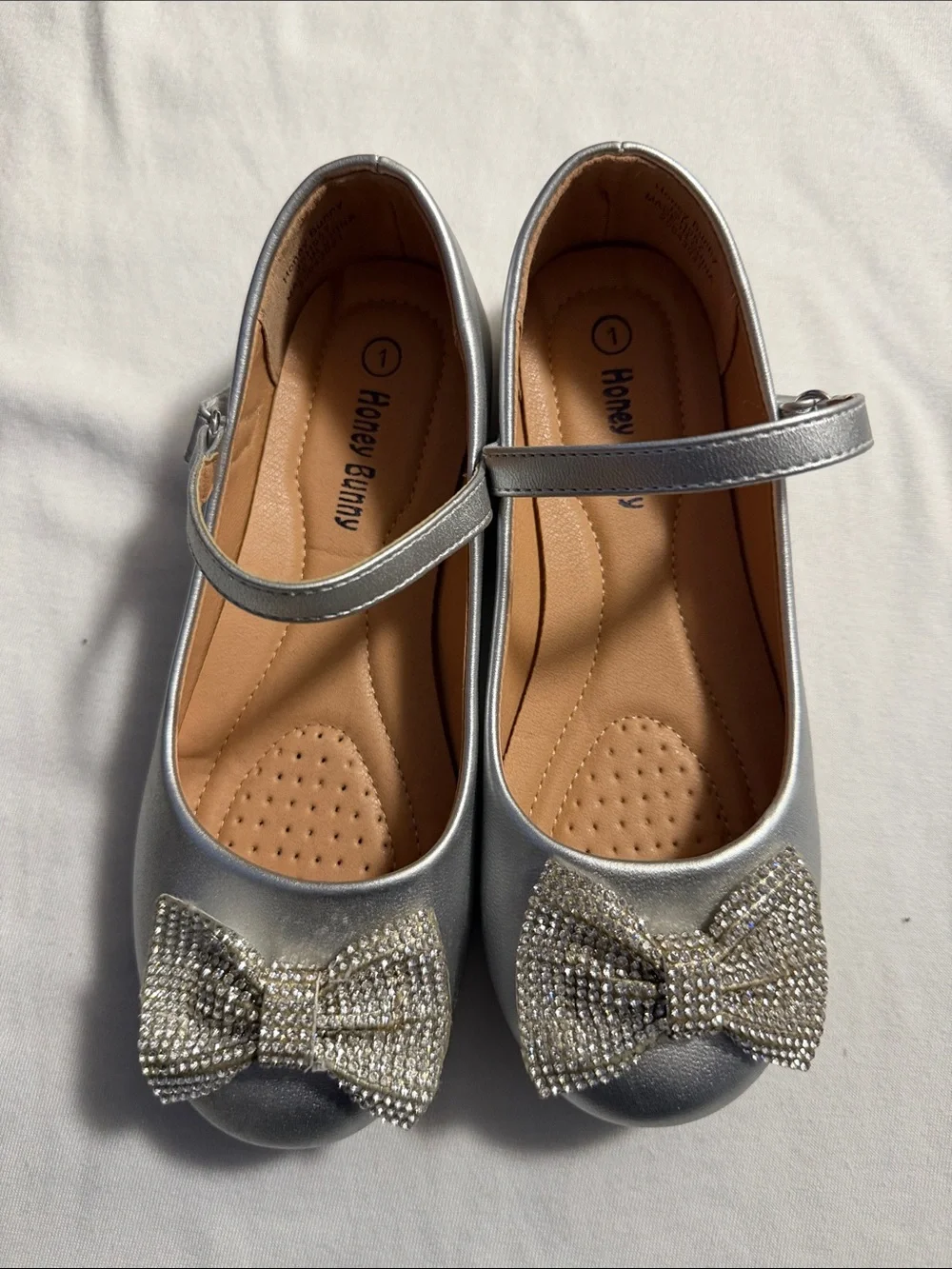 Silver Mary Jane Shoes with Rhinestone Bow